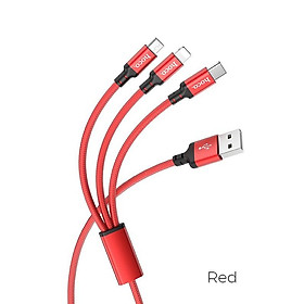 Cáp Sạc 3 Đầu Hoco X14 iPhone/Micro Usb/ Type C bọc vải, chống gẫy gập dài 1m - Hàng chính hãng