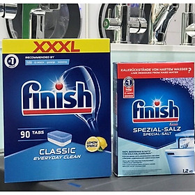 combo Muối rửa bát Finish 1,5kg+Viên rửa chén bát Finish 77 viên dùng cho máy rửa bát