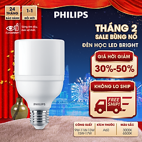 Bóng đèn Philips LED Bright E27 bảo vệ mắt, ánh sáng vàng, ánh sáng trắng (01 bóng)