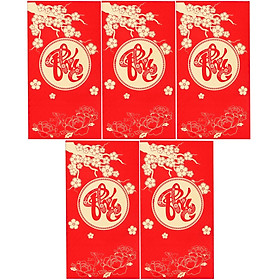 Xấp 5 Bao Lì Xì Cao Cấp Xuân Tân Sửu Chữ "Phúc"