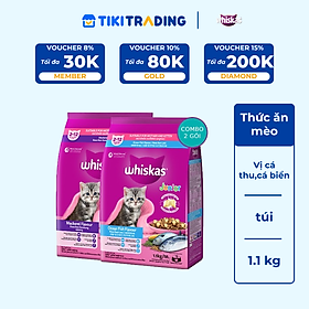 [Bộ 2] Thức Ăn Cho Mèo Con Whiskas Junior 2-12 Months Vị Cá Thu & Cá Biển (Mix Vị) 1.1kg/Túi