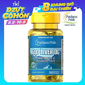 Thực Phẩm Chức Năng - Dầu Gan Cá Tuyết Giúp Sáng Mắt Puritan'S Pride Cod Liver Oil (100 Viên)