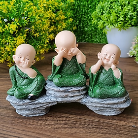 Mua Bộ 03 tượng chú tiểu Tam Không áo xanh lá 7cm kèm chân đế giả đá