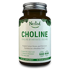 Choline Bitartrate 500mg | Promotes Brain Health, Mental Focus & Memory | Prenatal Supplement for Development & Growth | 100% Vegan & Non-GMO Choline