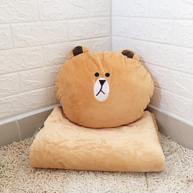 Mua GỐI MỀN 3 in 1 gấu Brown siêu cute  nỉ nhung siêu mịn  bộ chăn gối văn phòng  gấu bông kèm mền GM79-BrownNgu