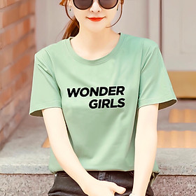 Áo thun nữ cổ tròn form rộng in chữ Wonder Girls thun cotton 4 chiều ( ANU021 )