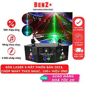 Đèn laser BENZ 9 mắt phiên bản 2023, phòng bay bar karaoke nháy theo nhạc, đèn party lights trang trí sự kiện, sinh nhật