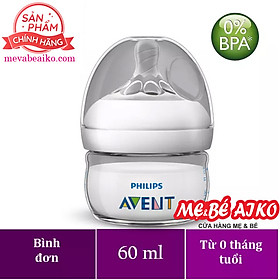 Bình sữa bằng nhựa Philips Avent không có BPA 60ml cho bé từ 0m+ - đơn