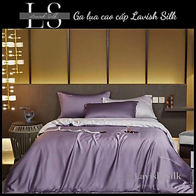 [Best Seller]Trọn Bộ Chăn  Ga Gối  Lụa Lavish Silk Cao Cấp Mát Lạnh Hàng Loại 1- Tím Mix Bạc KIm - 1m6x2mx10cm