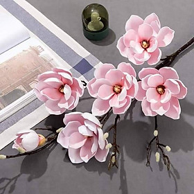 Mua Hoa mộc lan nhập khẩu chất PU cao cấp 1 cành 110cm 6 bông to - Hoa giả decor trang trí phòng khách đẹp