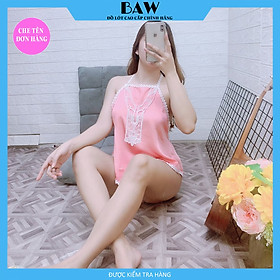 Đồ Ngủ Nữ, Đồ Ngủ Nữ Lụa Satin Cổ Yếm Phối Ren Cao Cấp Sexy Quyến Rũ Thương Hiệu Baw, Chất Liệu Lụa Mát Mịn Nhẹ Nhàng Cực Kỳ Lôi Cuốn NT73 (hình thật shop tự chụp)