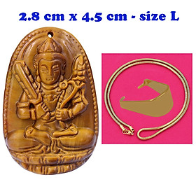 Mặt Phật Hư không tạng đá mắt hổ 4.5 cm kèm dây chuyền inox rắn - mặt dây chuyền size lớn - size L, Mặt Phật bản mệnh
