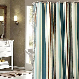 Mua Rèm che phòng tắm chống thấm cao cấp  màu xanh kẻ  12 móc  có 3 loại kích thước HT714