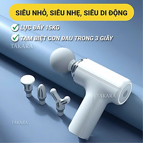 Máy Massage Cầm Tay Mini Súng mát-xa Cầm Tay Đấm Lưng Trị Liệu Cổ Vai Gáy 4 Đầu 6 Chế Độ FUJIMAX