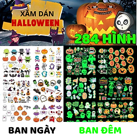 284 Hình Xăm HALLOWEEN Dạ Quang PHÁT SÁNG Miếng Dán Tattoo Lễ Hội Hoá Trang Bí Ngô Kẹo Nhện Dơi Mèo