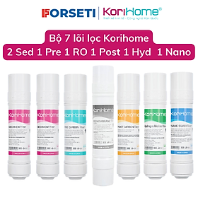 Combo đầy đủ 7 lõi lọc nước Korihome (2 sediment,1 precarbon, 1 postcarbon, 1 nanosilver, 1 hydrogen, 1 RO) 