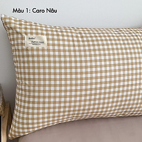 Vỏ gối nằm Cotton TC REE Bedding VN78 kích thước 50x70 cm họa tiết caro Hàn Quốc