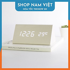 Đồng Hồ LED Gỗ Để Bàn Có Báo Thức, Đo Nhiệt Độ, Lịch Ngày Tháng Năm