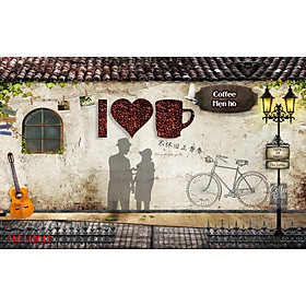 Tranh dán quán cafe trang trí-tranh dán tường 3d Huyền Chi-Đặt theo kích thước yêu cầu