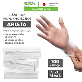 Găng Tay VINYL ARISTA KHÔNG BỘT, Làm Bằng Nhựa Dẻo PVC, Dùng Trong Thực Phẩm, Vệ Sinh, (ARISTA VINYL EXAMINATION GLOVES) - 100 CHIẾC/HỘP - Size S