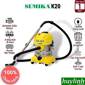 Máy hút bụi công nghiệp Sumika K20 - dung tích 20 lít - công suất 1600W - hút bụi khô - ướt - hàng chính hãng