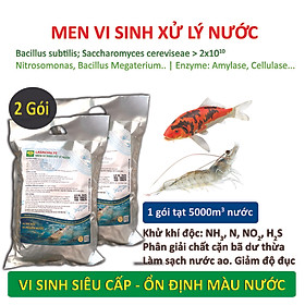 Combo 2 gói Men vi sinh xử lý nước ao hồ Cá Tôm - LASACHU. Làm trong nước, sạch nhớt đáy. Khử mùi hôi, tiêu khí độc (NH3, N, NO2, H2S). Ức chế vi khuẩn gây hại. HSD: 2 năm