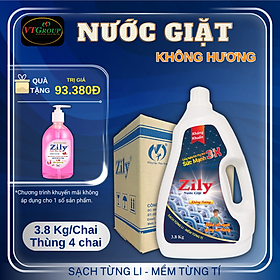 Nước Giặt Zily Không Hương 3.8 Kg (4 Chai/thùng) - Tặng 1 chai xịt thơm & làm phẳng quần áo Zily 300g