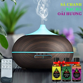 Máy Khuếch Tán Tinh Dầu 500ml Tặng 3 Chai Sả Chanh + Bạc Hà + Oải Hương 10ml Nhập Khẩu Ấn Độ | Xông Phòng 30m2 | Kèm Remote Điều Khiển | MKT18 Quả Bí Ngô Đen