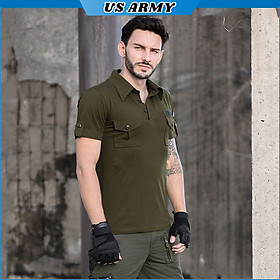 Hình ảnh Áo Thun Nam Kiểu Dáng Polo Cổ Bẻ US ARMY Tay Lỡ, Vải Cotton Phong Cách Trẻ Trung, Chuẩn Form