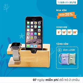 Mua Dock sạc tre đa năng ECODEALS - Tích hợp nguồn 110-220V và 3 lỗ USB sạc 5V 3A - Phù hợp mọi dòng điện thoại  máy tính bảng và đồng hồ thông minh - Hàng chính hãng