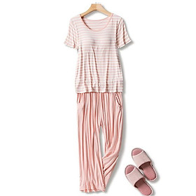 Bộ Mặc Nhà Có Đệm Ngực Vải Modal Kẻ Sọc Cao Cấp CT381