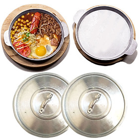 Chảo Gang + Nắp + Đế Gỗ Làm Steak , Bò Né , Bánh Xèo