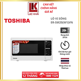 Lò vi sóng Toshiba ER-SM20(W1)VN - Dung tích 20L - Công suất 800W - Xuất xứ Thái Lan - Chức năng hẹn giờ lên đến 35 phút Cài đặt rã đông theo trọng lượng Có bảng điều khiển bằng Tiếng Việt . Hàng chính hãng, bảo hành 12 tháng, chất lượng Nhật Bản