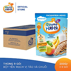 Thùng 9 Gói Bột ăn dặm yến mạch chuối táo Fruto Nyanya 200g