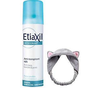 Xịt Khử Mùi Hàng Ngày Etiaxil Déodorant Anti-Transpirant 48h Anti-Traces Blanches & Jaunes 150ml (Dạng Xịt Phun Sương) + Tặng Kèm 1 Băng Đô Tai Mèo Xinh Xắn ( Màu ngẫu nhiên)