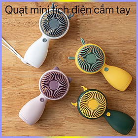 Quạt mini cầm tay ,quạt để bàn có dây cắm USB ,quạt tích điện kèm tai cực xinh và đáng yêu