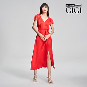 GIGI - Đầm midi tay ngắn cổ V phối thắt lưng thời trang G2102D231114