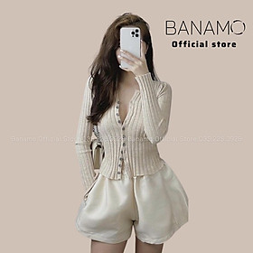 Áo len tăm cúc dọc dài tay nhiều màu thời trang Banamo Fashion 3423