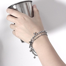 Vòng đeo tay thép không gỉ titan phối 2 lớp chữ thập cá tính