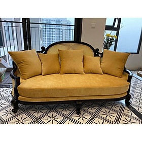 Mua Sofa Indochine Marriot- Sofa gỗ kết hợp đan mây tự nhiên  bọc vải  nỉ  da  màu tùy chọn. Hàng gia công tỉ mỉ.