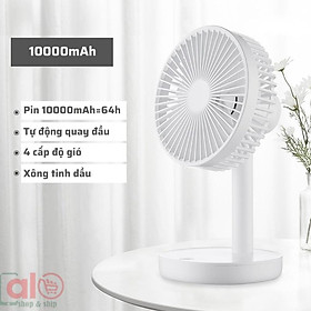 Mua Quạt Mini Tích Điện Để Bàn Pin Siêu Bền 10000mA = 64h Xông Tinh Dầu Tự Động Quay Trái Phải đường kính 16cm