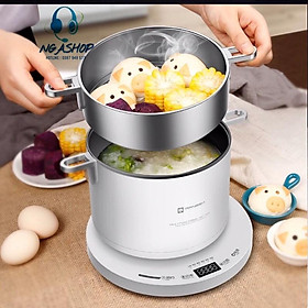 Mua Nồi lẩu điện đa năng mini 1.6 lit tròn kèm hấp xửng lòng chào chống dính màu đen đế rời