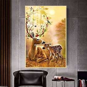 Mua Tranh Treo Tường Phòng Khách Đẹp - Tranh Canvas Mẹ Con Hươu Trong Thiên Nhiên