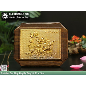 Tranh Hoa Sen Bằng Đồng Mạ Vàng 24k 27 x 20cm