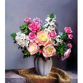 Tranh thêu chữ thập3D Bình Hoa (50x59cm) chưa thêu