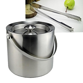 3L Double Walled Stainless Steel Ice Bucket Wine Drink Cooler with Tong