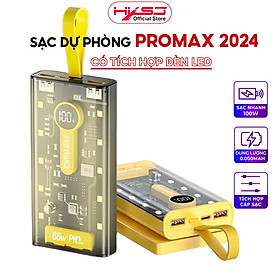 Sạc Dự Phòng HXSJ QT158 20000 mah Thiết Kế Trong Suốt, Tích Hợp Đèn Ngủ,Hỗ Trợ Sạc Nhanh, Pin dự phòng 120W - Hàng chính hãng