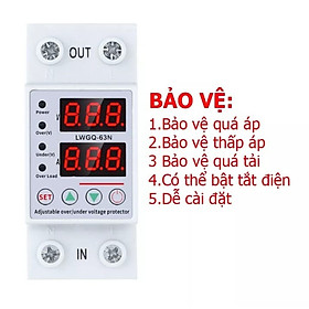 Thiết bị bảo vệ quá áp, thấp áp, quá dòng, mất dây trung tính LW công suất 63A/220V