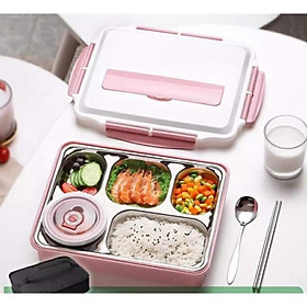 Khay cơm inox phần có sẵn muỗng đũa