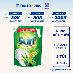Túi Nước Rửa Chén SURF Hương Trà Xanh Lá Dứa